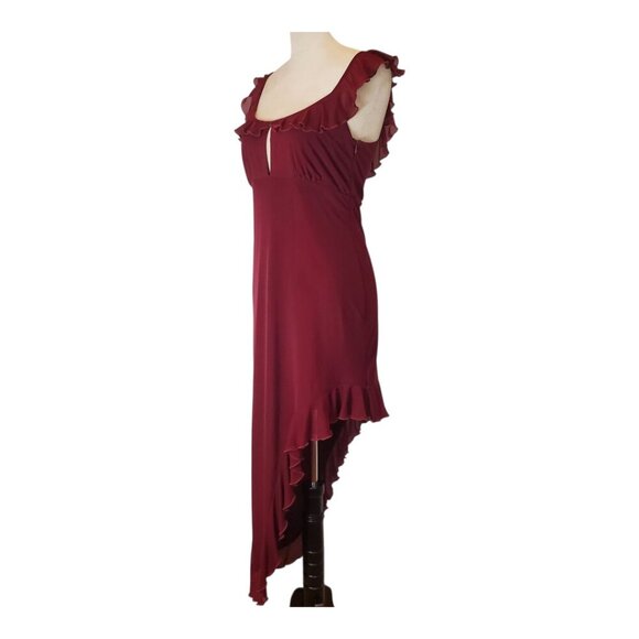 LE LIS COLLECTION SZ M Red Wine Asymmetrical Ruffled Sexy Dress - Picture 3 of 13